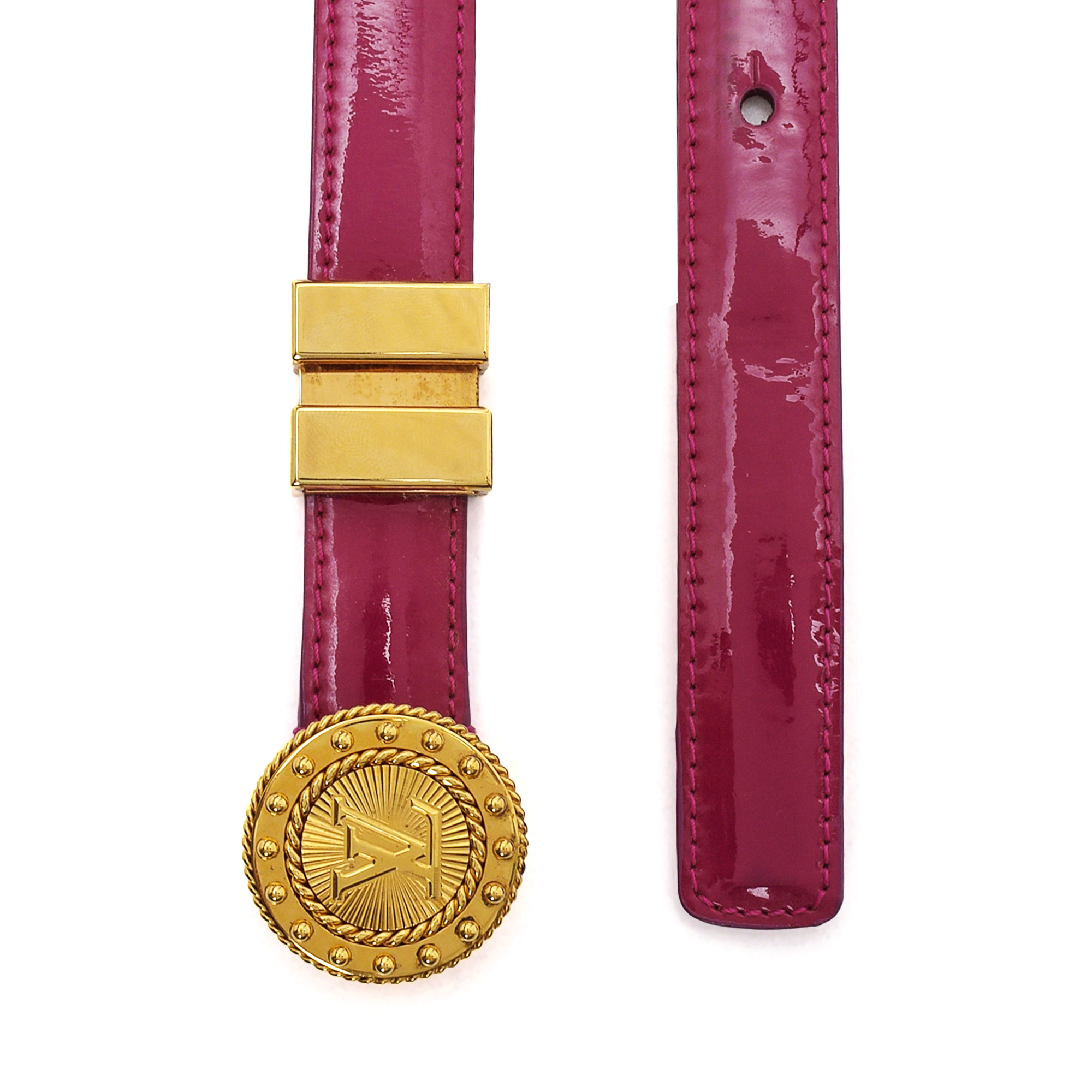 Louis Vuitton - Fuchsia Vernis Leather Gold Emblem Buckle Belt